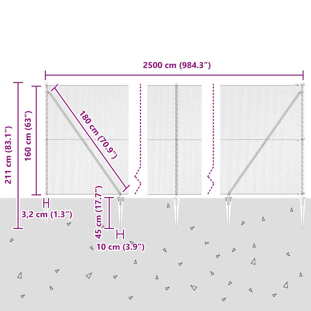 Zaun mit Pfosten Grau 1.6 x 25 m PVC-beschichteter Stahl