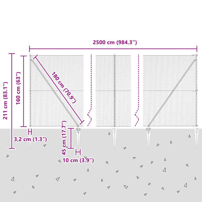 Zaun mit Pfosten Grau 1.6 x 25 m PVC-beschichteter Stahl