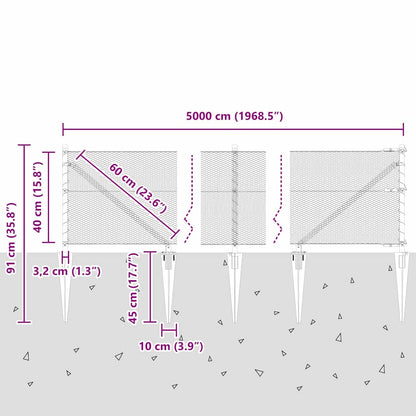 Zaun mit Pfosten Grau 0.4 x 50 m PVC-beschichteter Stahl