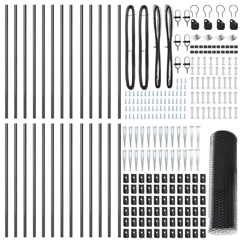 Zaun mit Pfosten Grau 0.4 x 50 m PVC-beschichteter Stahl