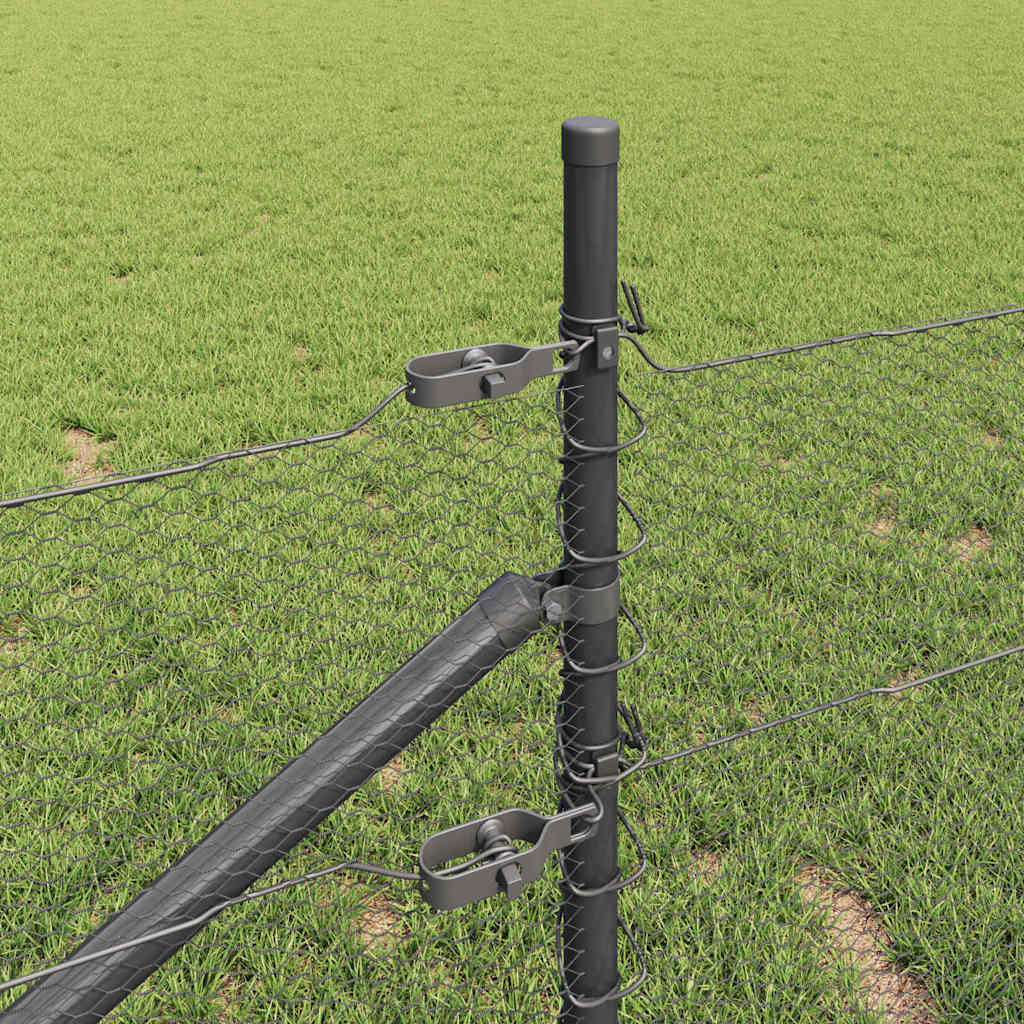 Zaun mit Pfosten Grau 0,5 x 50 m PVC-beschichteter Stahl