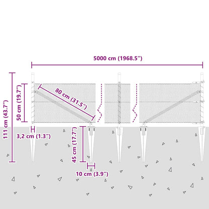 Zaun mit Pfosten Grau 0,5 x 50 m PVC-beschichteter Stahl