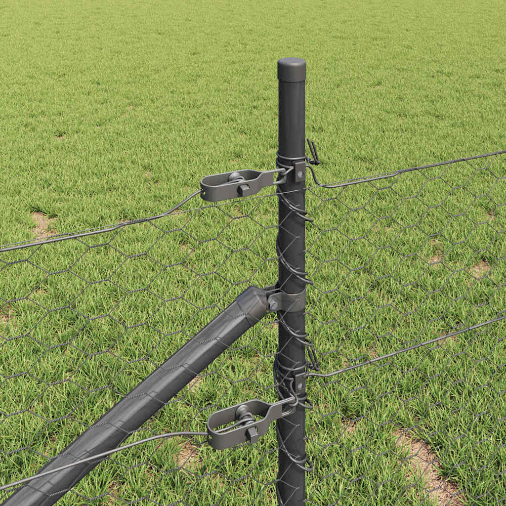 Zaun mit Pfosten Grau 0,5 x 50 m PVC-beschichteter Stahl