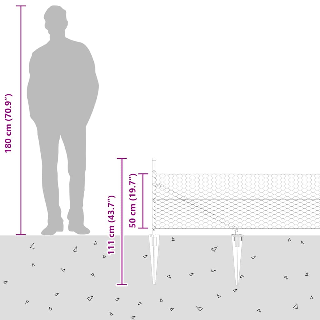 Zaun mit Pfosten Grau 0,5 x 50 m PVC-beschichteter Stahl