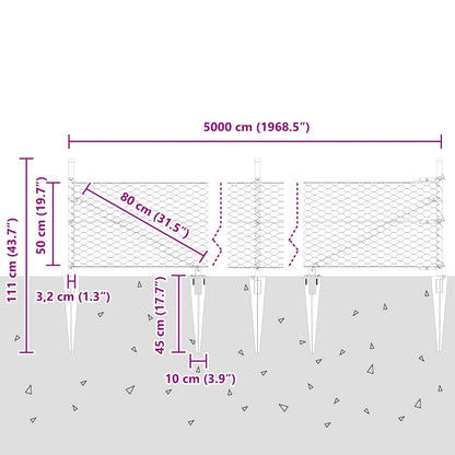 Zaun mit Pfosten Grau 0,5 x 50 m PVC-beschichteter Stahl
