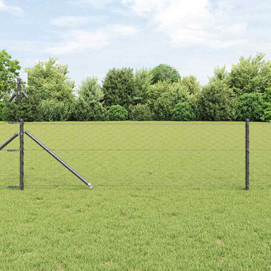 Zaun mit Pfosten Grau 0,6 x 50 m PVC-beschichteter Stahl