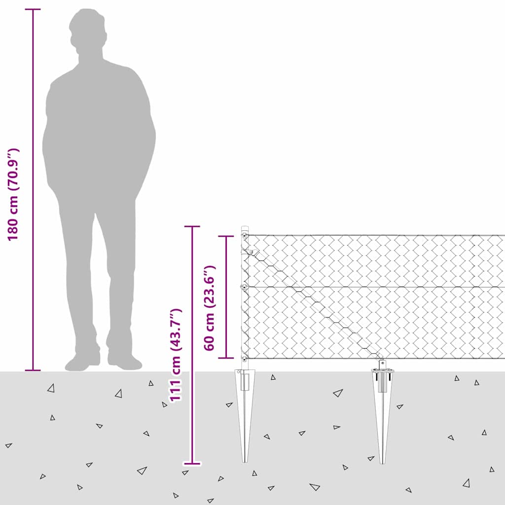 Zaun mit Pfosten Grau 0,6 x 50 m PVC-beschichteter Stahl