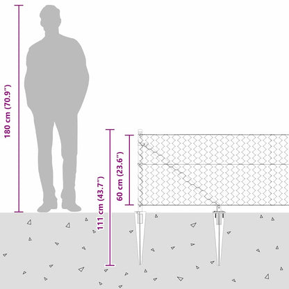 Zaun mit Pfosten Grau 0,6 x 50 m PVC-beschichteter Stahl