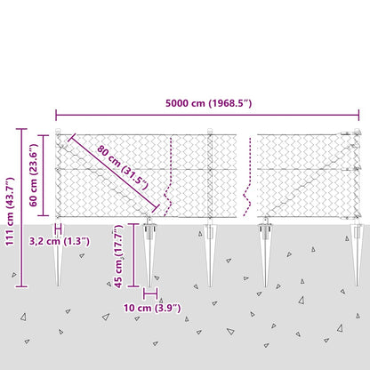 Zaun mit Pfosten Grau 0,6 x 50 m PVC-beschichteter Stahl