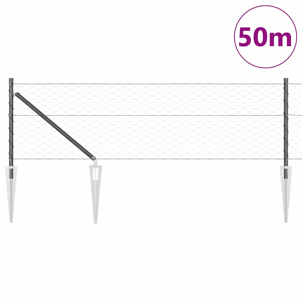 Zaun mit Pfosten Grau 0,6 x 50 m PVC-beschichteter Stahl