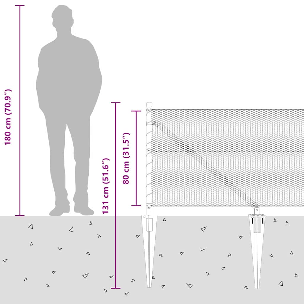 Zaun mit Pfosten Grau 0,8 x 50 m PVC-beschichteter Stahl