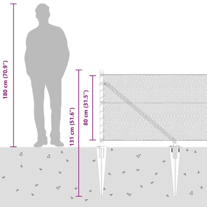 Zaun mit Pfosten Grau 0,8 x 50 m PVC-beschichteter Stahl