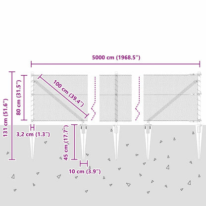 Zaun mit Pfosten Grau 0,8 x 50 m PVC-beschichteter Stahl