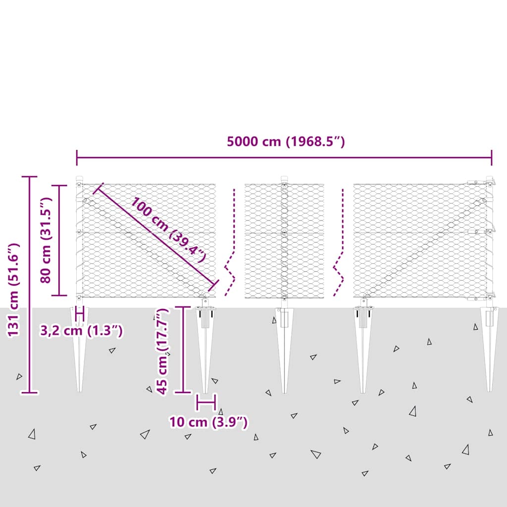 Zaun mit Pfosten Grau 0,8 x 50 m PVC-beschichteter Stahl