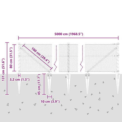 Zaun mit Pfosten Grau 0,8 x 50 m PVC-beschichteter Stahl