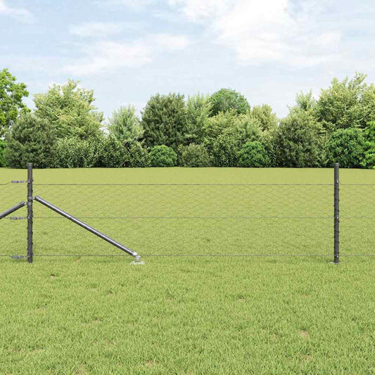 Zaun mit Pfosten Grau 0,8 x 50 m PVC-beschichteter Stahl