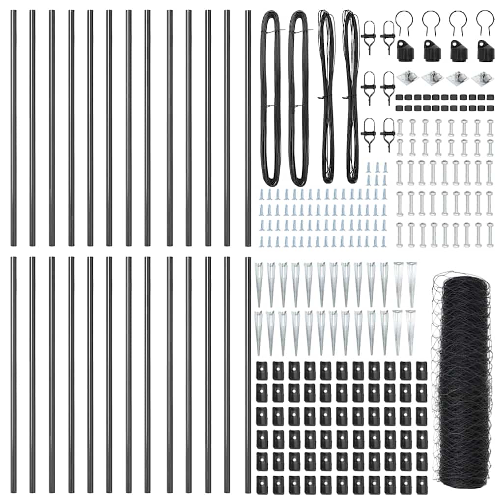 Zaun mit Pfosten Grau 0,8 x 50 m PVC-beschichteter Stahl