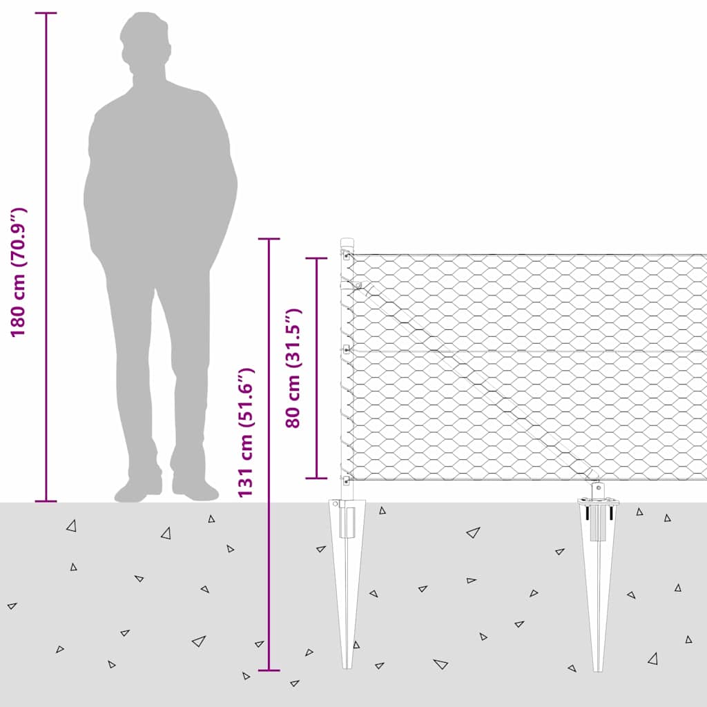 Zaun mit Pfosten Grau 0,8 x 50 m PVC-beschichteter Stahl