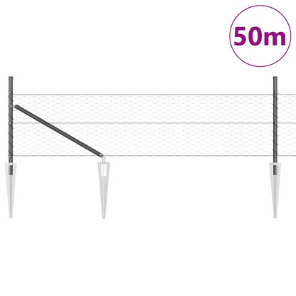 Zaun mit Pfosten Grau 0,8 x 50 m PVC-beschichteter Stahl