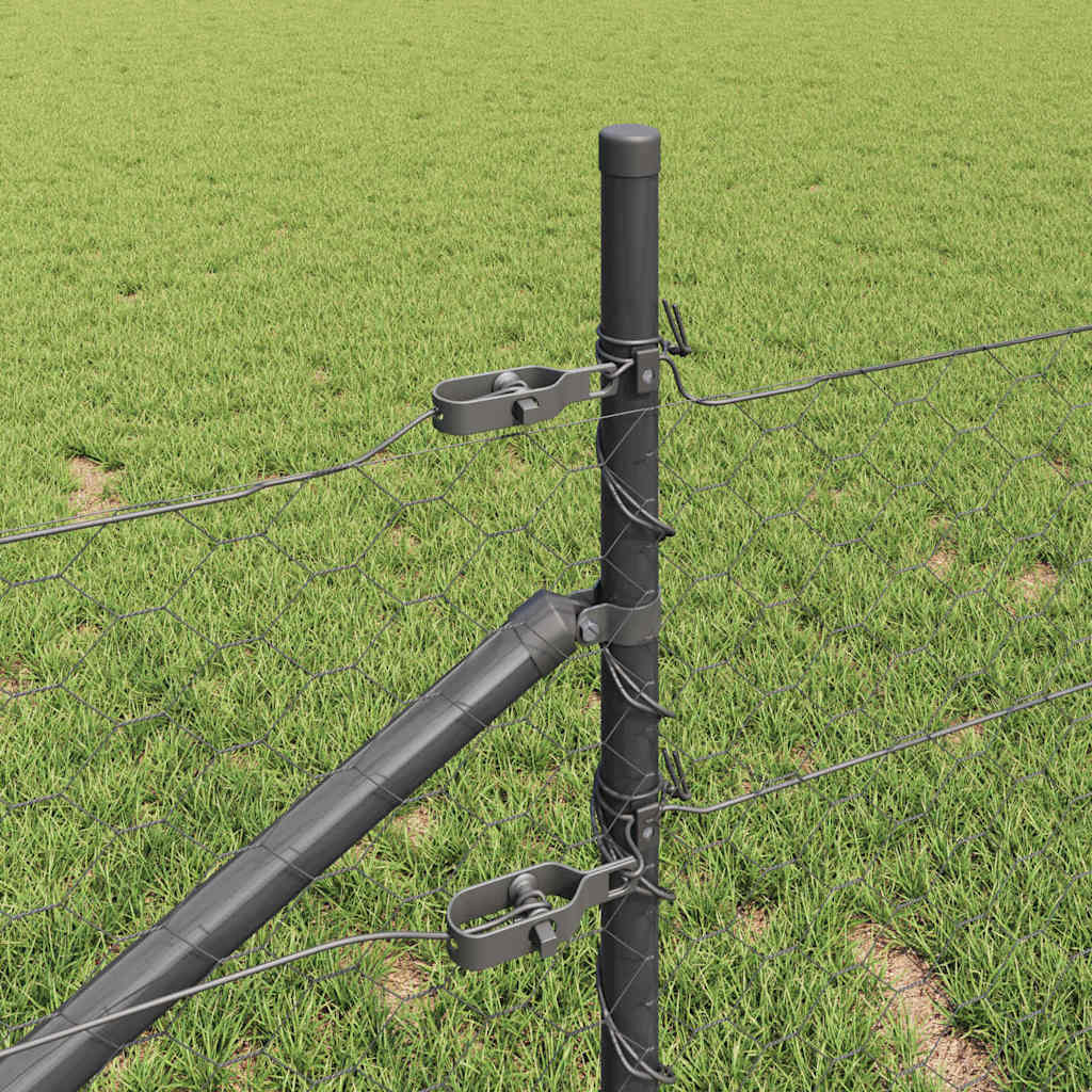 Zaun mit Pfosten Grau 0,8 x 50 m PVC-beschichteter Stahl