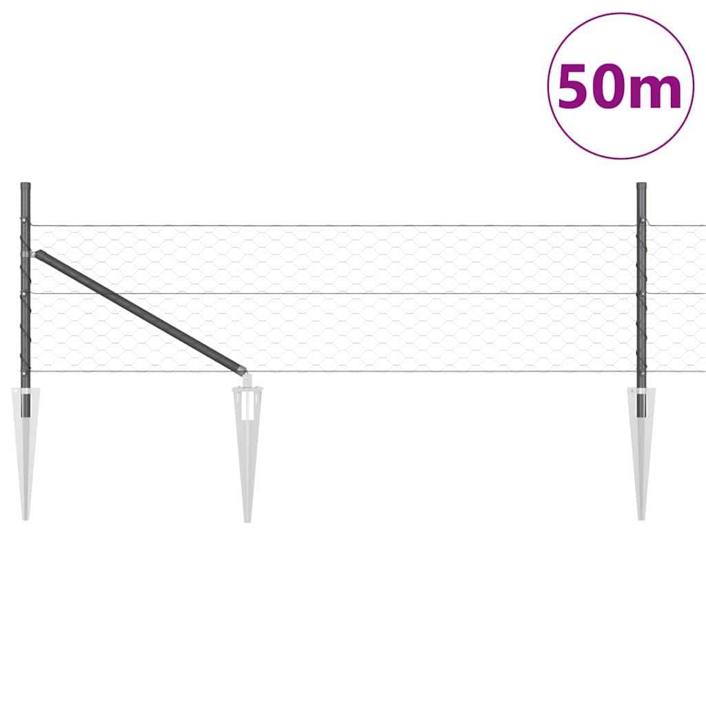 Zaun mit Pfosten Grau 0,8 x 50 m PVC-beschichteter Stahl
