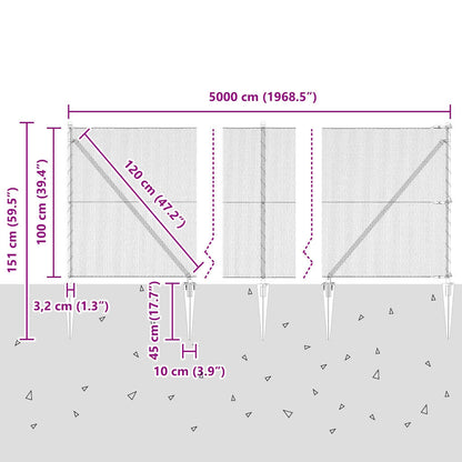 Zaun mit Pfosten Grau 1 x 50 m PVC-beschichteter Stahl