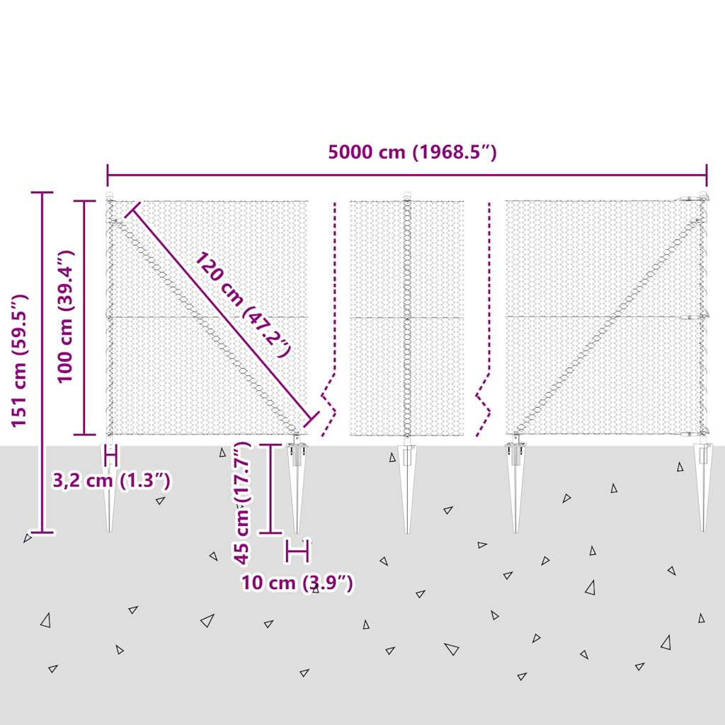 Zaun mit Pfosten Grau 1 x 50 m PVC-beschichteter Stahl