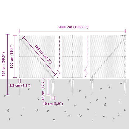 Zaun mit Pfosten Grau 1 x 50 m PVC-beschichteter Stahl