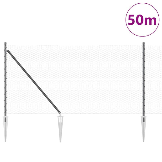 Zaun mit Pfosten Grau 1 x 50 m PVC-beschichteter Stahl