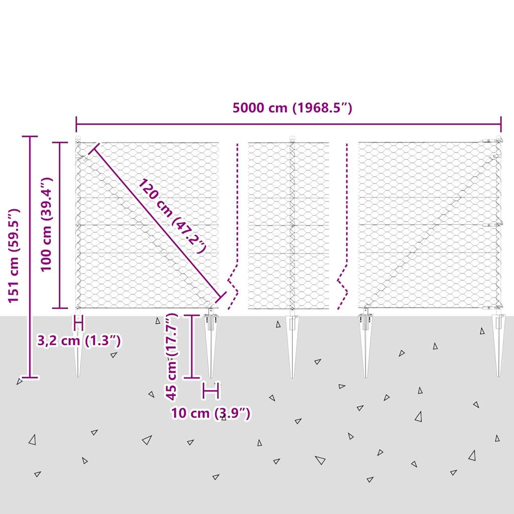 Zaun mit Pfosten Grau 1 x 50 m PVC-beschichteter Stahl
