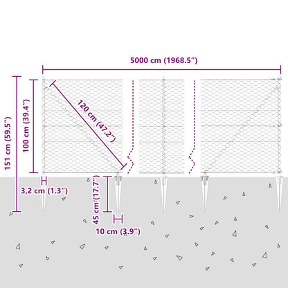 Zaun mit Pfosten Grau 1 x 50 m PVC-beschichteter Stahl