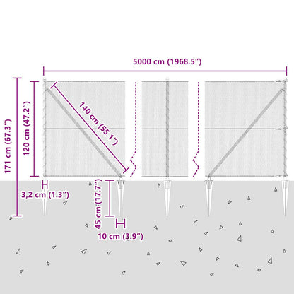 Zaun mit Pfosten Grau 1,2 x 50 m PVC-beschichteter Stahl