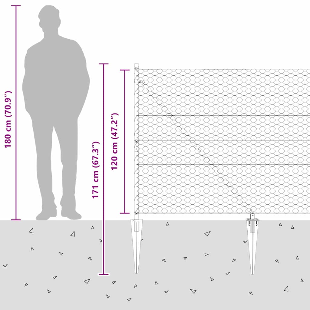 Zaun mit Pfosten Grau 1,2 x 50 m PVC-beschichteter Stahl