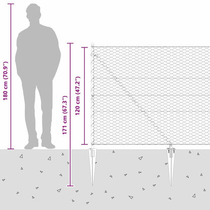 Zaun mit Pfosten Grau 1,2 x 50 m PVC-beschichteter Stahl