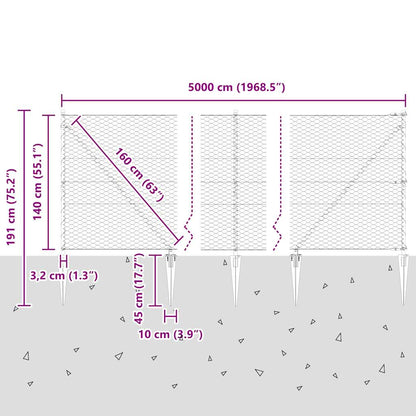 Zaun mit Pfosten Grau 1,4 x 50 m PVC-beschichteter Stahl