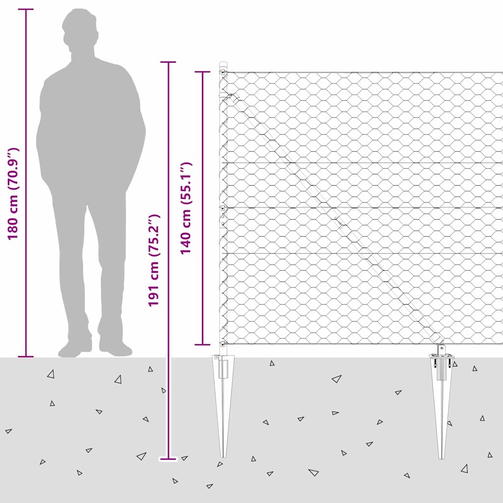 Zaun mit Pfosten Grau 1,4 x 50 m PVC-beschichteter Stahl