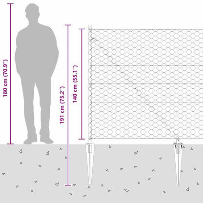 Zaun mit Pfosten Grau 1,4 x 50 m PVC-beschichteter Stahl