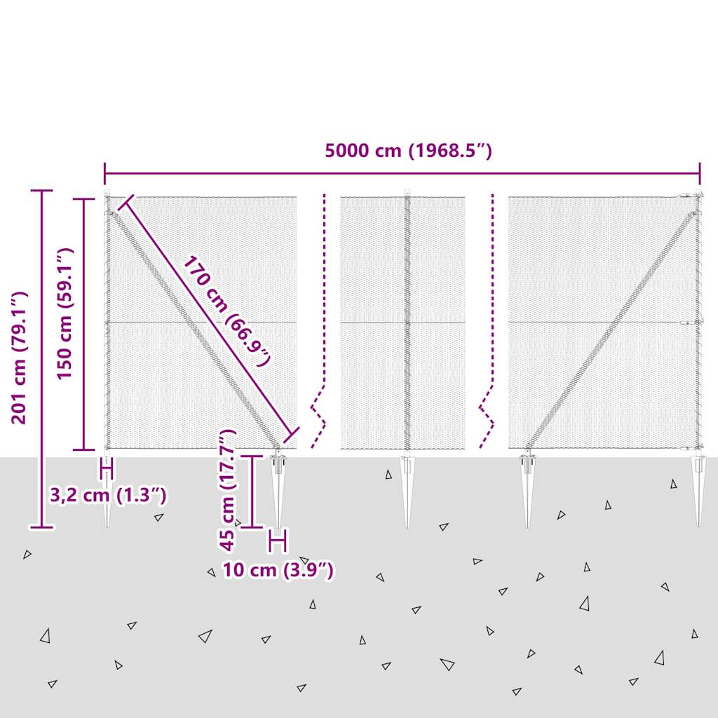 Zaun mit Pfosten Grau 1,5 x 50 m PVC-beschichteter Stahl