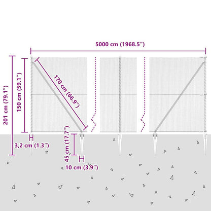 Zaun mit Pfosten Grau 1,5 x 50 m PVC-beschichteter Stahl