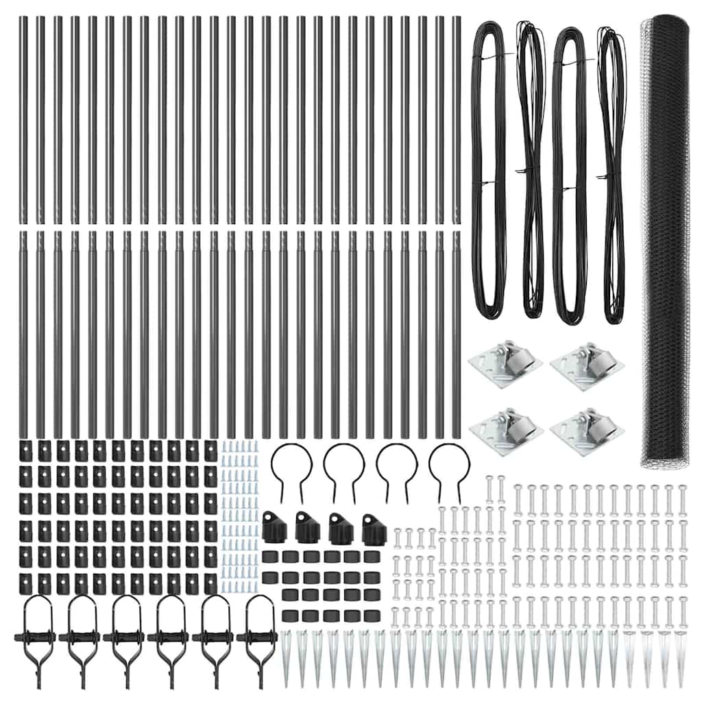Zaun mit Pfosten Grau 1,5 x 50 m PVC-beschichteter Stahl