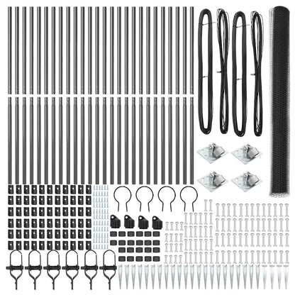 Zaun mit Pfosten Grau 1,5 x 50 m PVC-beschichteter Stahl
