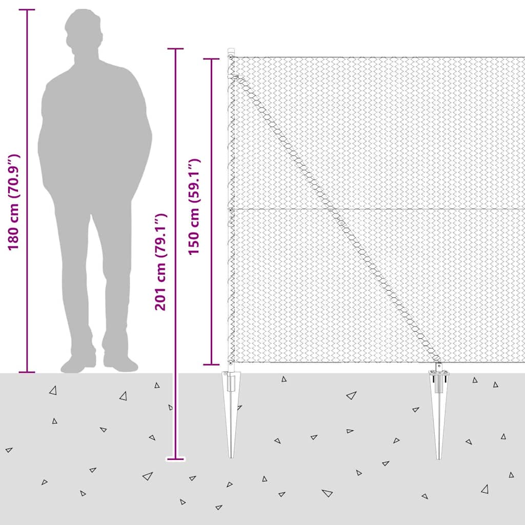Zaun mit Pfosten Grau 1,5 x 50 m PVC-beschichteter Stahl