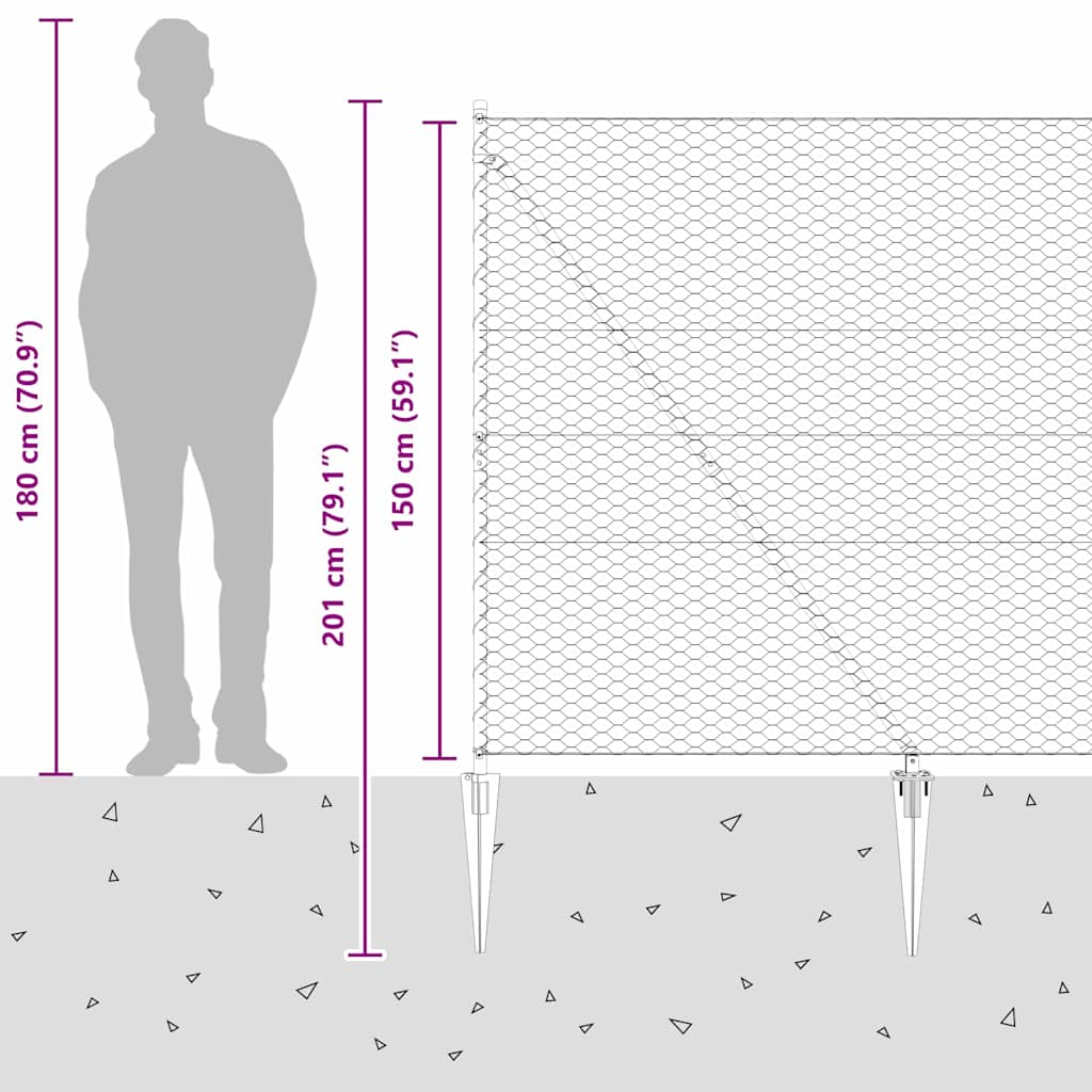Zaun mit Pfosten Grau 1,5 x 50 m PVC-beschichteter Stahl