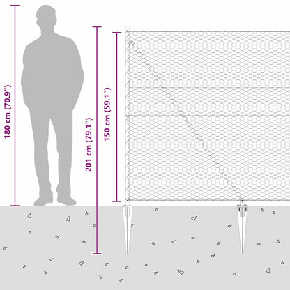 Zaun mit Pfosten Grau 1,5 x 50 m PVC-beschichteter Stahl