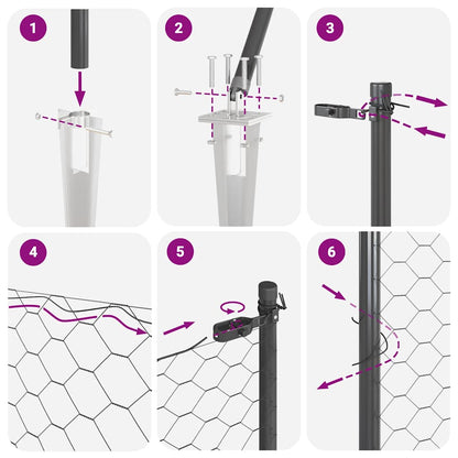 Zaun mit Pfosten Grau 1,5 x 50 m PVC-beschichteter Stahl