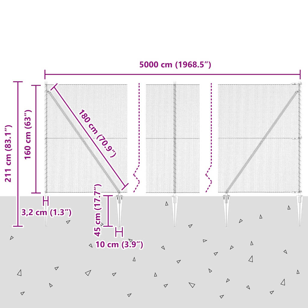 Zaun mit Pfosten Grau 1,6 x 50 m PVC-beschichteter Stahl
