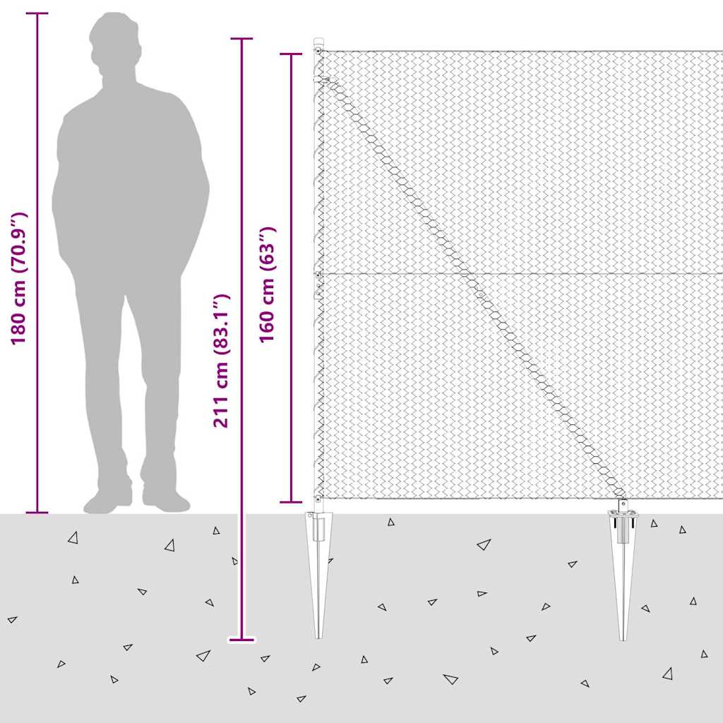 Zaun mit Pfosten Grau 1,6 x 50 m PVC-beschichteter Stahl
