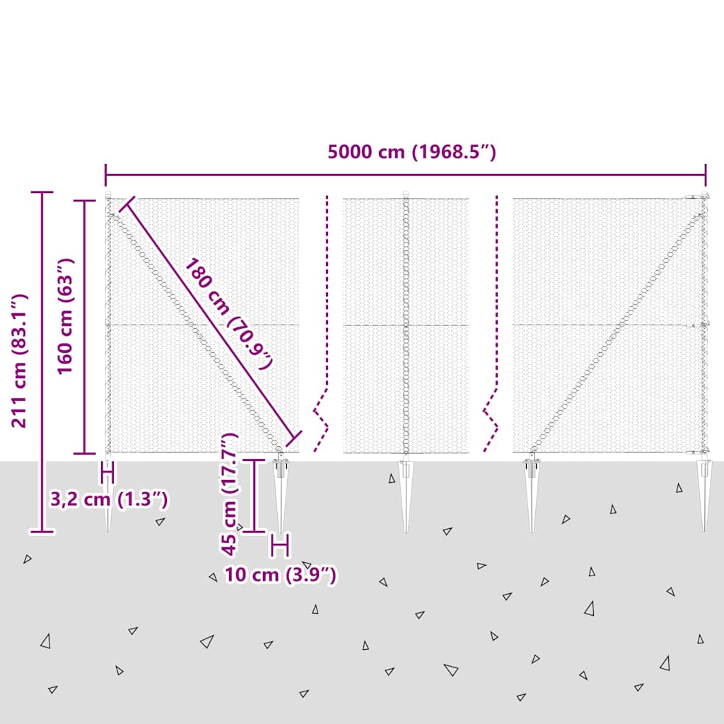 Zaun mit Pfosten Grau 1,6 x 50 m PVC-beschichteter Stahl