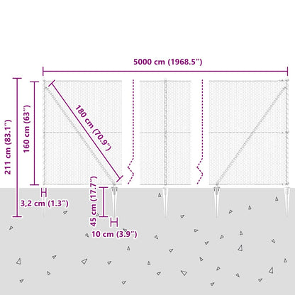 Zaun mit Pfosten Grau 1,6 x 50 m PVC-beschichteter Stahl