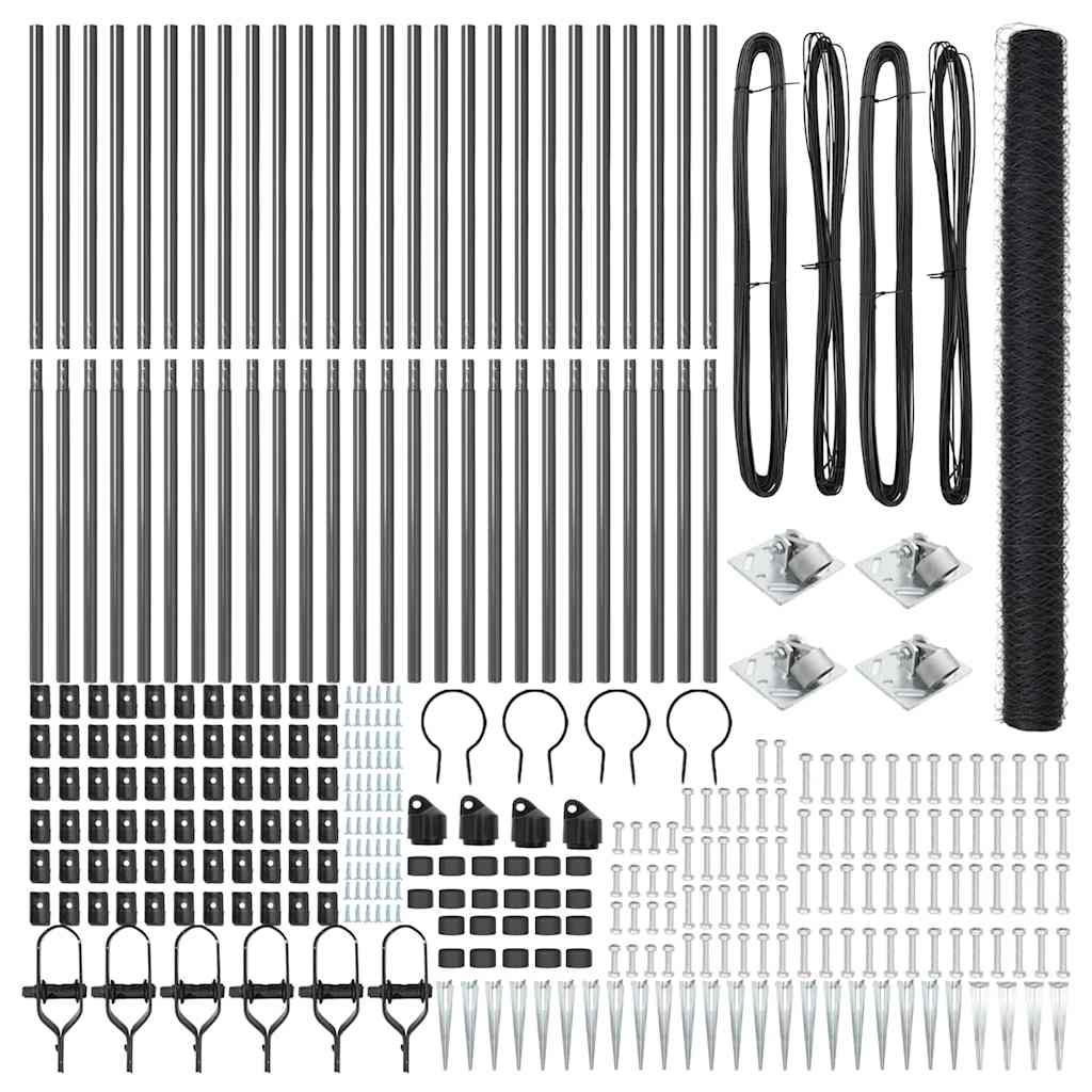 Zaun mit Pfosten Grau 1,6 x 50 m PVC-beschichteter Stahl